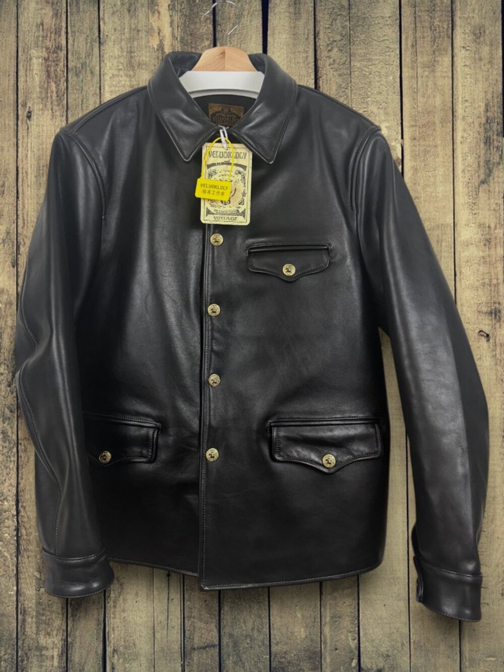 Velvokldly Black Brakeman Leather Coat Large NWT Horsehide Cowhide Jacket